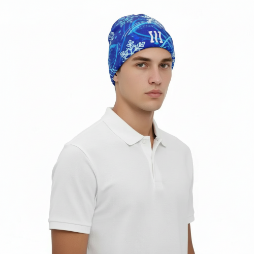 Шапка с отворотом с полной запечаткой флисовая двухслойная с подкладом из флиса