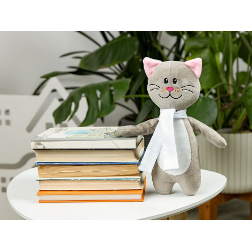 Мягкая игрушка Beastie Toys, котик с белым шарфом
