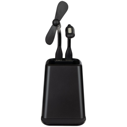 Настольный органайзер с зарядкой, лампой, вентилятором и подсветкой логотипа powerTower, черный