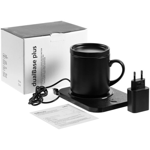 Кружка с подогревом и беспроводной зарядкой dualBase plus, черная