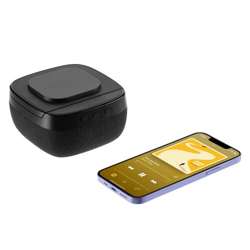 Колонка с беспроводной зарядкой Esca и подсветкой логотипа, черная