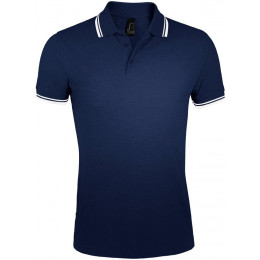 Рубашка поло мужская Pasadena Men 200 с контрастной отделкой, темно-синяя с белым