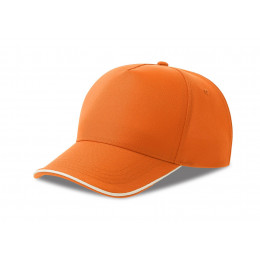 Бейсболка RECY FIVE PIPING, 5 клиньев, застежка-липучка, оранжевый/белый 100% полиэстер, 220 г/м2