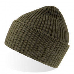 Шапка OAK, оливковый, с отворотом, из пряжи Polylana®: 60% перераб.полиэстер, 40% акрил