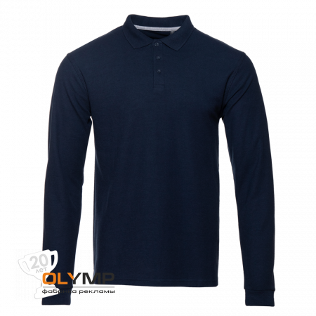 Рубашка поло мужская STAN длинный рукав хлопок/полиэстер 185, 04S                                                                                         тёмно-синий   